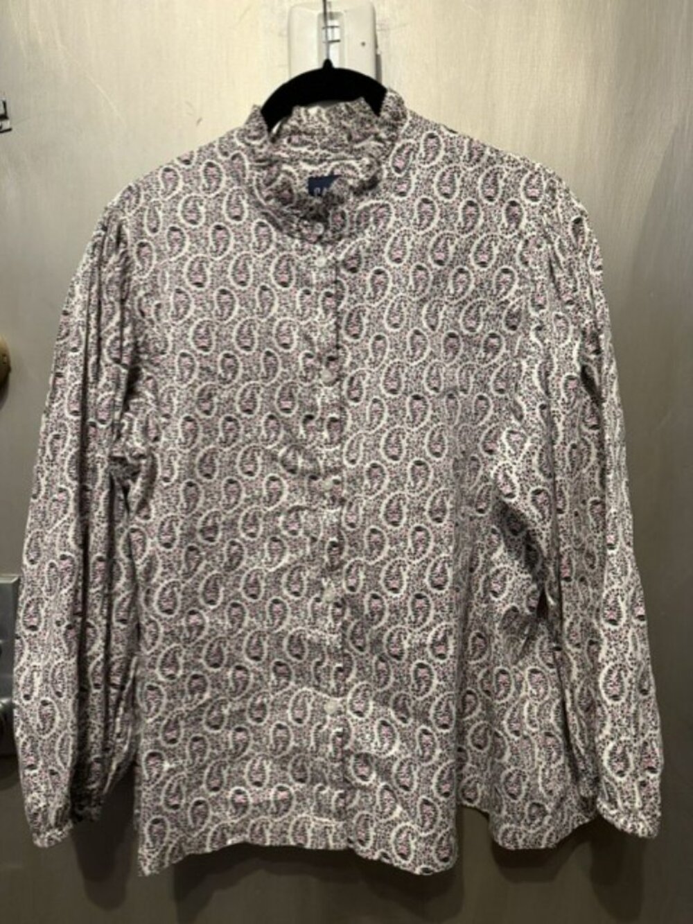 Retro Boho Victoriana Puff / Balloon Sleeve Button Front Paisley / Floral Blouse
